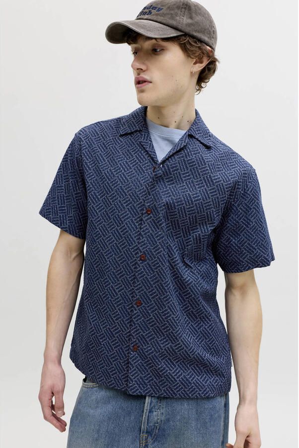 JACK & JONES PREMIUM relaxed casual overhemd donkerblauw