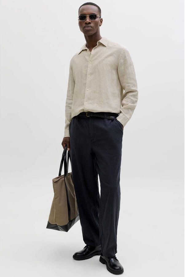 JACK & JONES PREMIUM relaxed casual overhemd met linnen beige - Foto 2