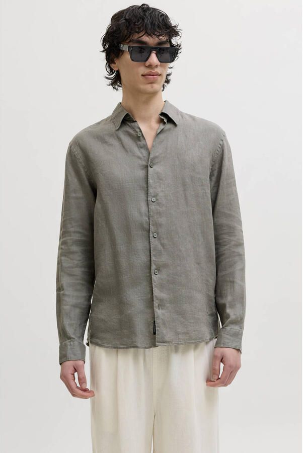 JACK & JONES PREMIUM relaxed casual overhemd met linnen groen