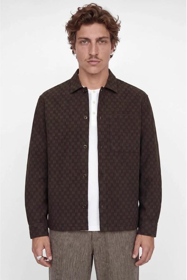 JACK & JONES PREMIUM relaxed fit jacquard overshirt met print bruin