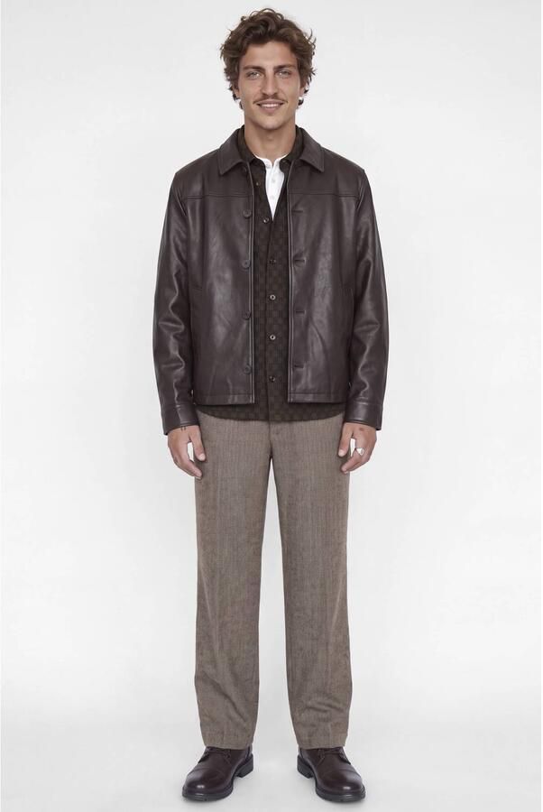 JACK & JONES PREMIUM relaxed fit jacquard overshirt met print bruin - Foto 2