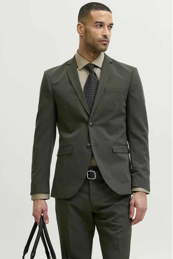 JACK & JONES PREMIUM slim fit gebreide colbert donkergroen