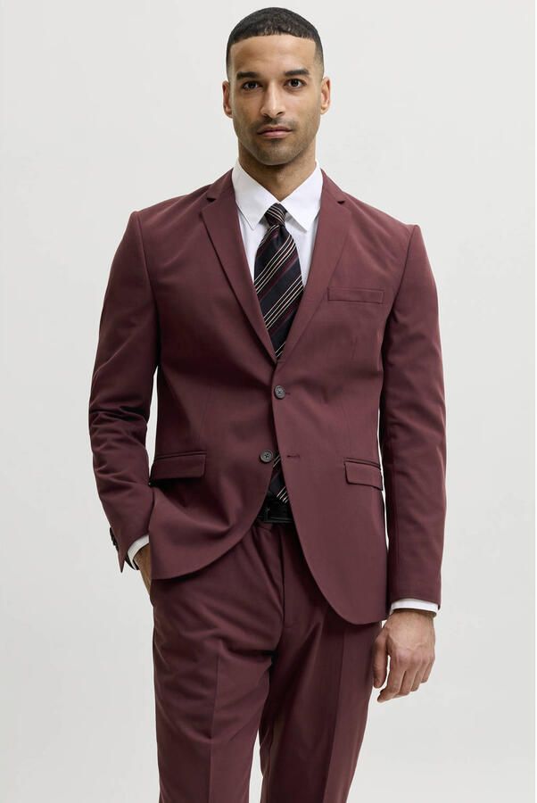 JACK & JONES PREMIUM slim fit gebreide colbert roodbruin