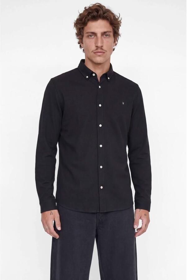 JACK & JONES PREMIUM slim fit gemêleerd piqué overhemd donkerbruin
