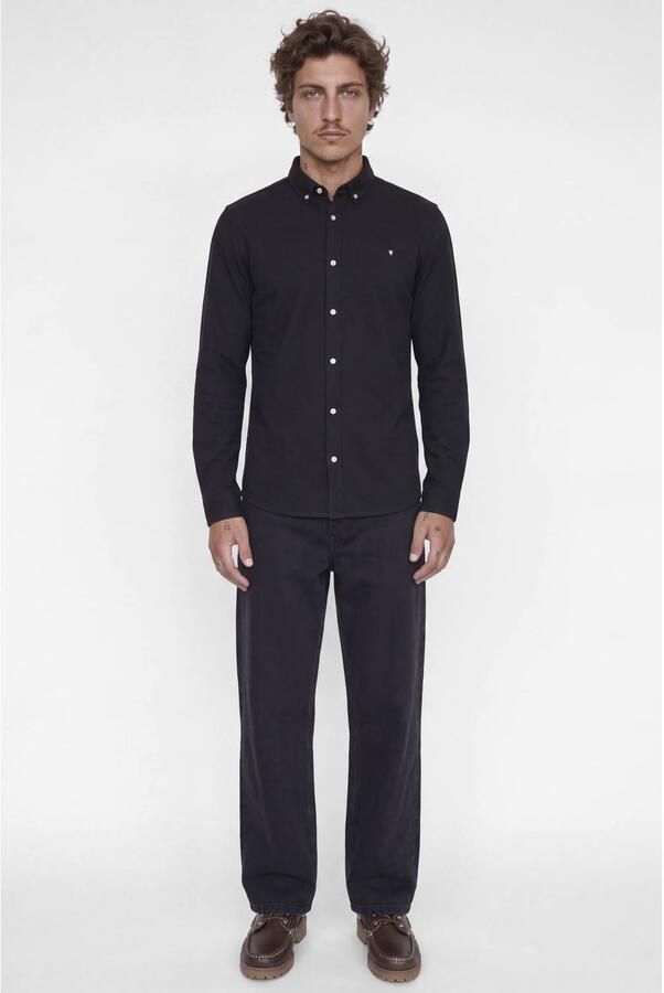 JACK & JONES PREMIUM slim fit gemêleerd piqué overhemd donkerbruin - Foto 2