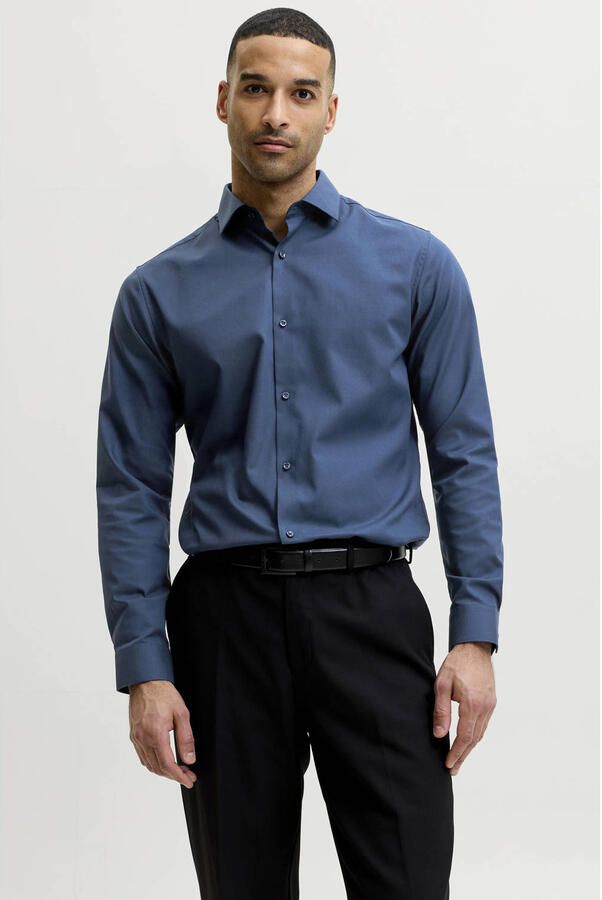 JACK & JONES PREMIUM slim fit overhemd blauw