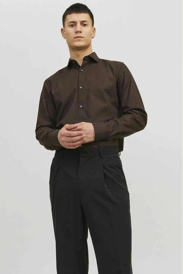 JACK & JONES PREMIUM slim fit overhemd bruin