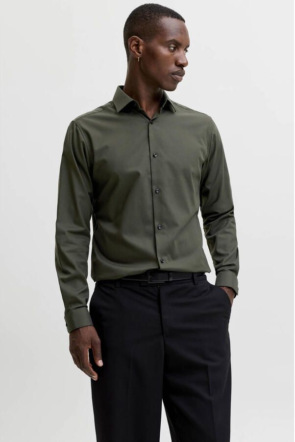 JACK & JONES PREMIUM slim fit overhemd donkergroen