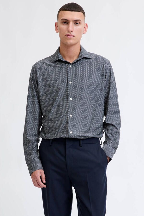 JACK & JONES PREMIUM super slim casual overhemd donkerblauw