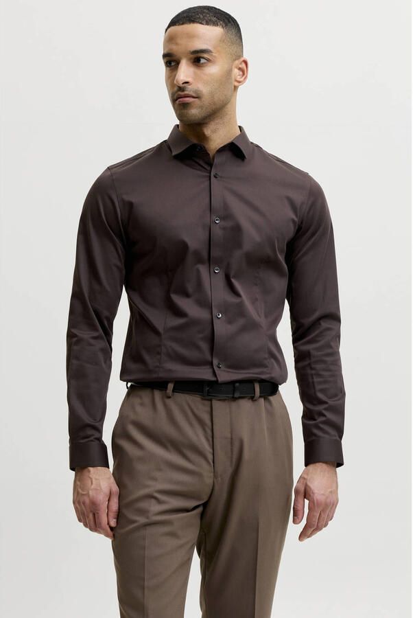 JACK & JONES PREMIUM super slim fit overhemd bruin