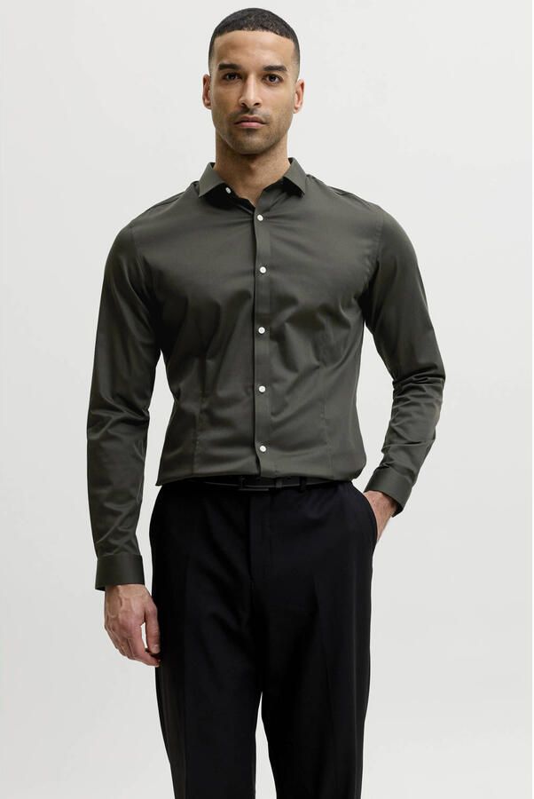 JACK & JONES PREMIUM super slim fit overhemd donkergroen