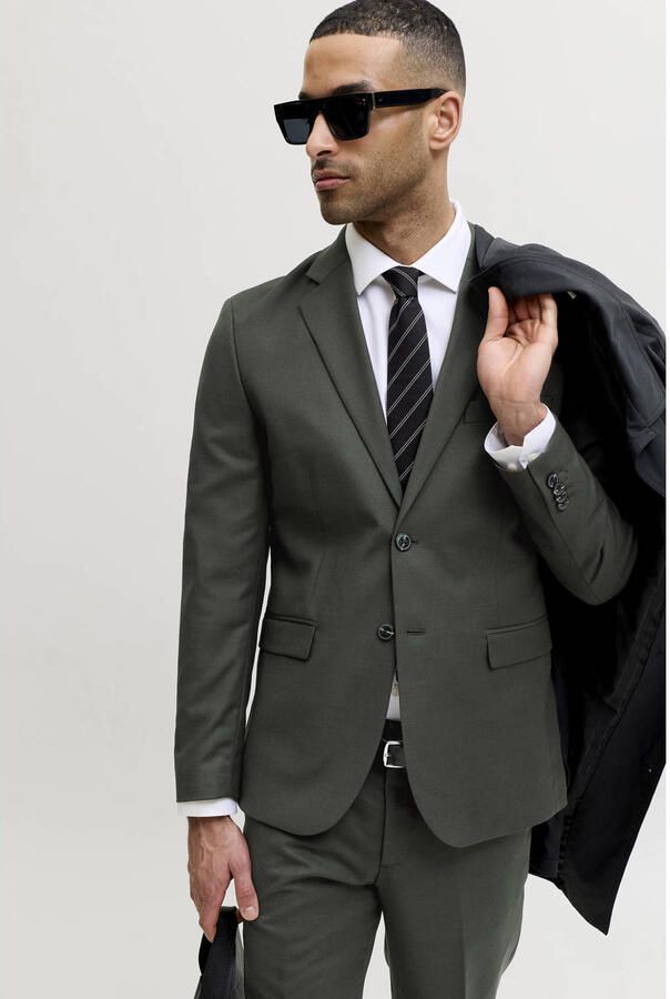 JACK & JONES PREMIUM super slim fit pantalon met wol donkergroen - Foto 3