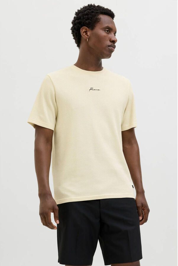 JACK & JONES PREMIUM T-shirt met textuur lichtgeel - Foto 3