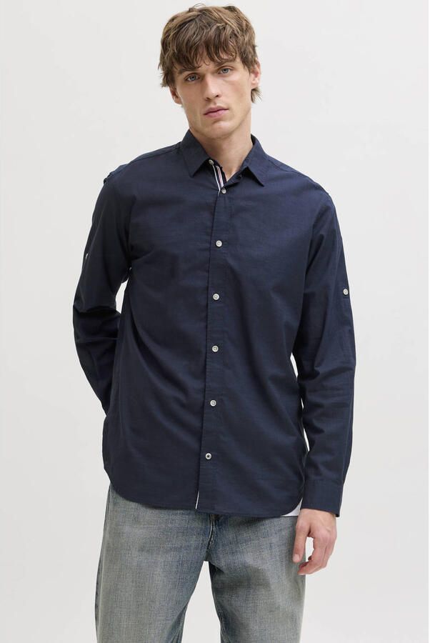 JACK & JONES regular casual overhemd donkerblauw