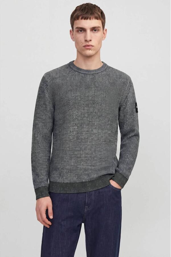 JACK & JONES regular fit gebreide gemêleerde trui grijsblauw
