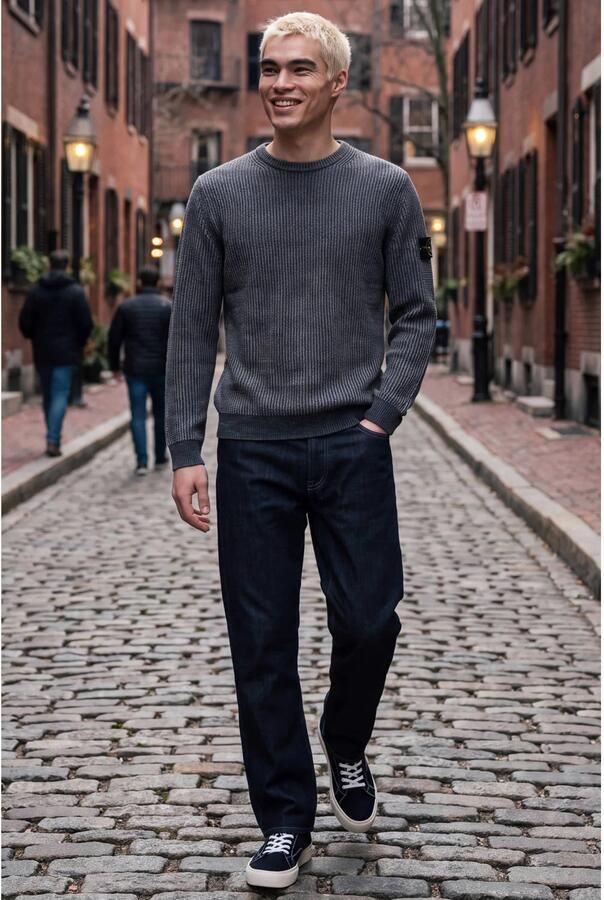 JACK & JONES regular fit gebreide gemêleerde trui grijsblauw - Foto 3