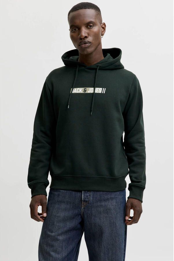 JACK & JONES regular fit hoodie met print donkergroen