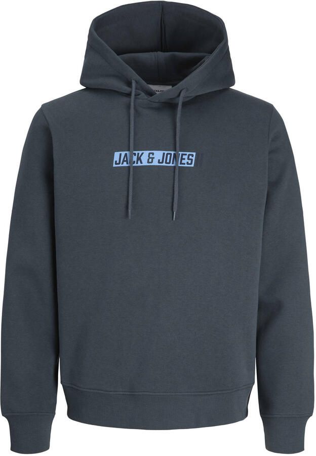 JACK & JONES regular fit hoodie met print grijsblauw