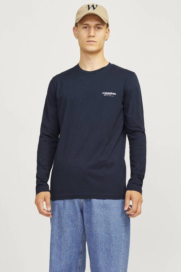 JACK & JONES regular fit longsleeve JJALVIS met printopdruk navy blazer