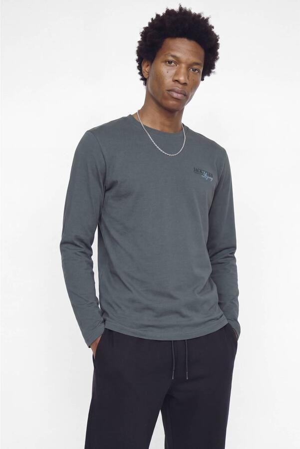 JACK & JONES regular fit longsleeve met logo grijsblauw