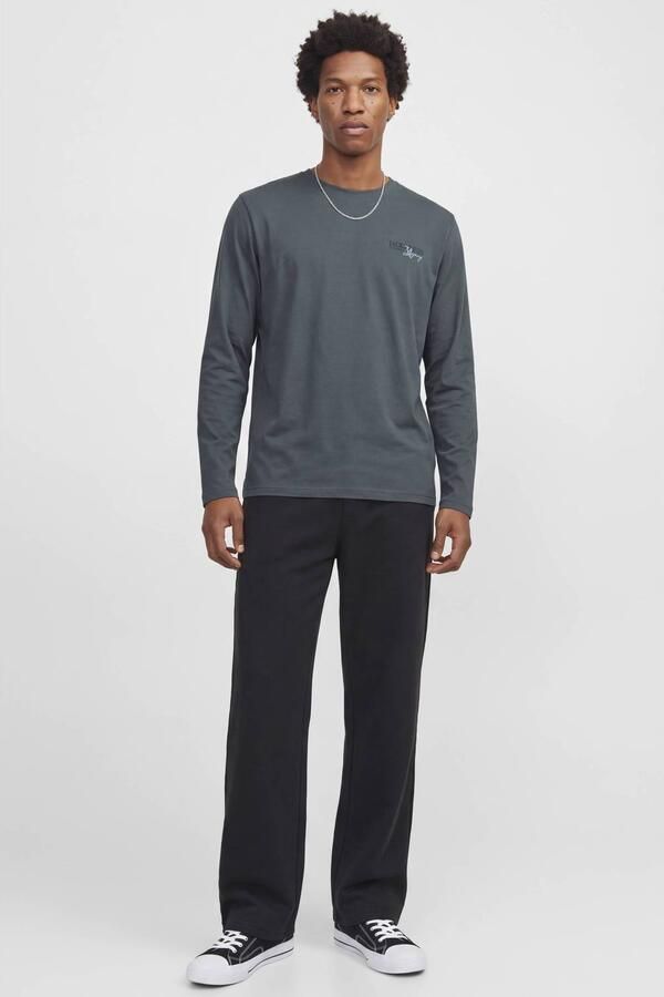 JACK & JONES regular fit longsleeve met logo grijsblauw - Foto 3