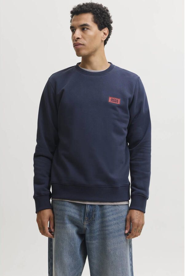 JACK & JONES regular fit sweater met logo donkerblauw