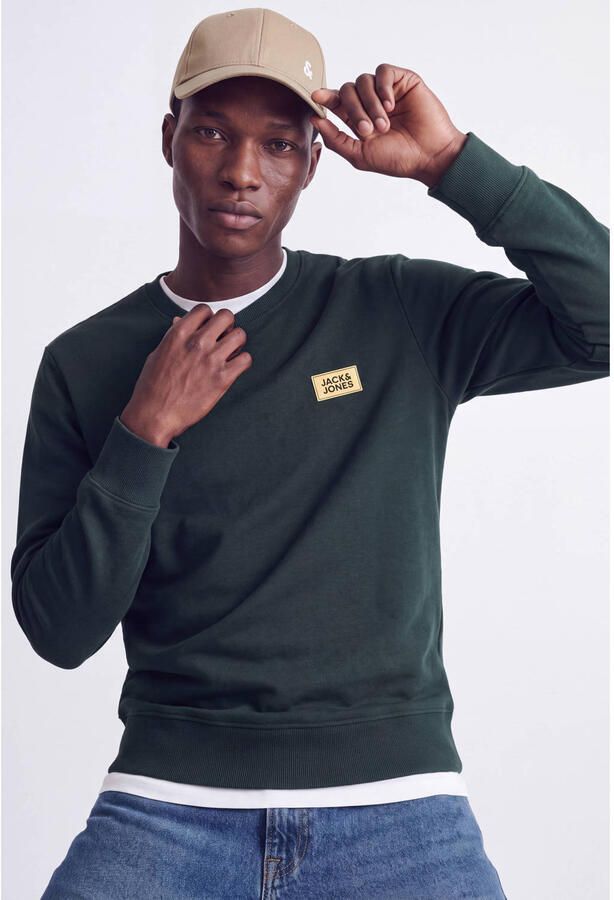 JACK & JONES regular fit sweater met logo donkergroen