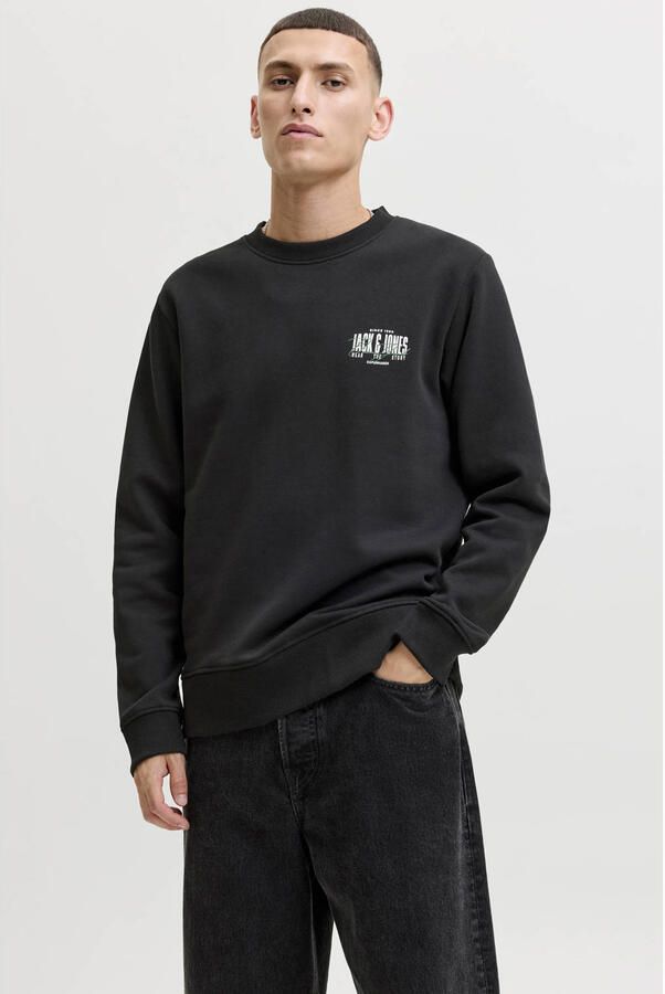 JACK & JONES regular fit sweater met logo zwart