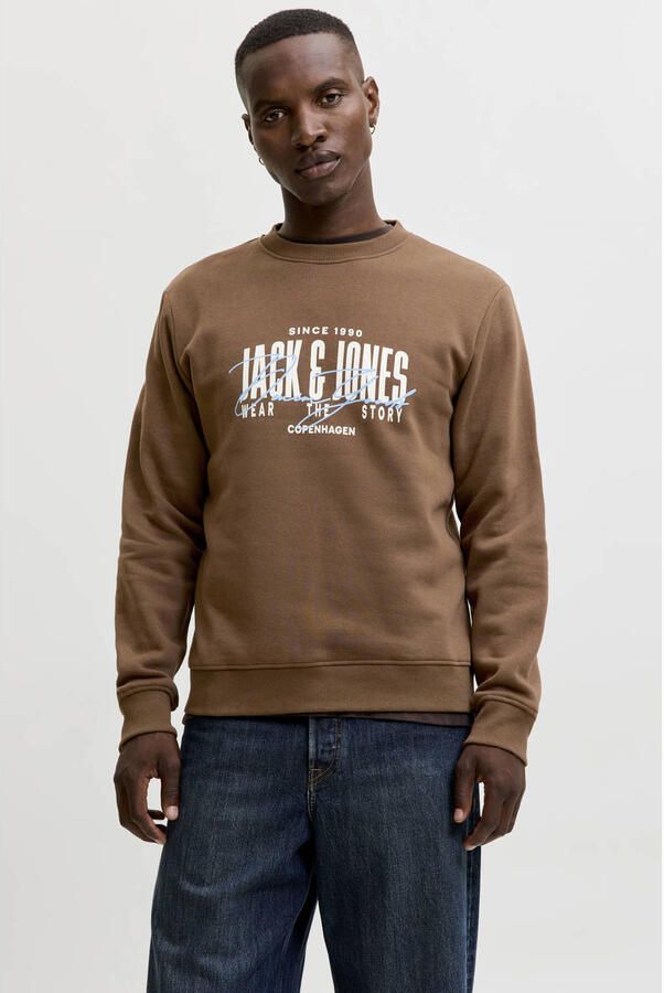 JACK & JONES regular fit sweater met print cocoa