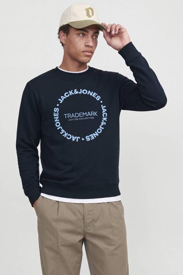 JACK & JONES regular fit sweater met print donkerblauw