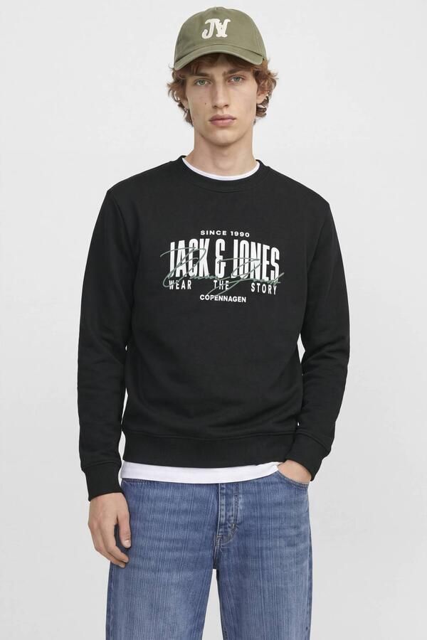 JACK & JONES regular fit sweater met print zwart
