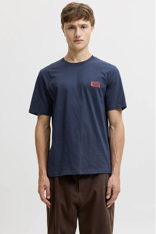JACK & JONES regular fit T-shirt met logo donkerblauw