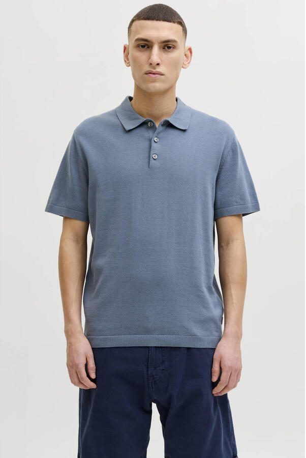 JACK & JONES regular polo blauw gebreid