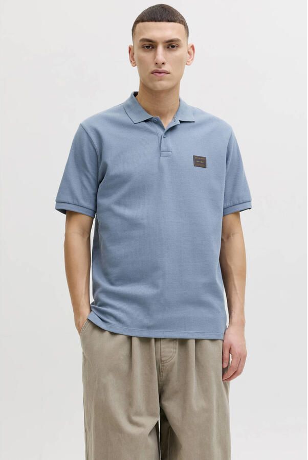 JACK & JONES regular polo met textuur blauw