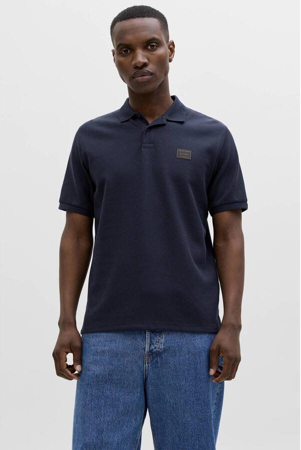 JACK & JONES regular polo met textuur donkerblauw