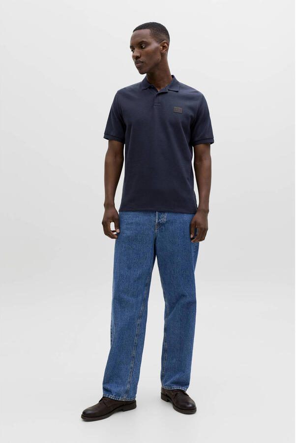 JACK & JONES regular polo met textuur donkerblauw - Foto 3