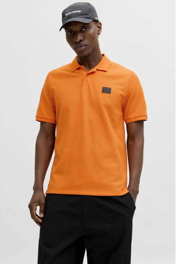 JACK & JONES regular polo met textuur oranje
