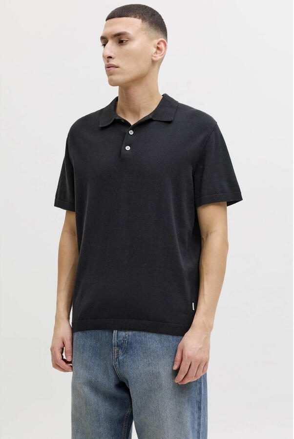 JACK & JONES regular polo zwart gebreid