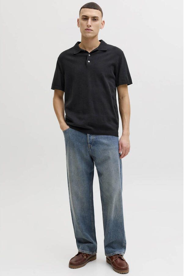 JACK & JONES regular polo zwart gebreid - Foto 3