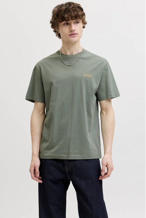 JACK & JONES regular T-shirt met backprint donkergroen