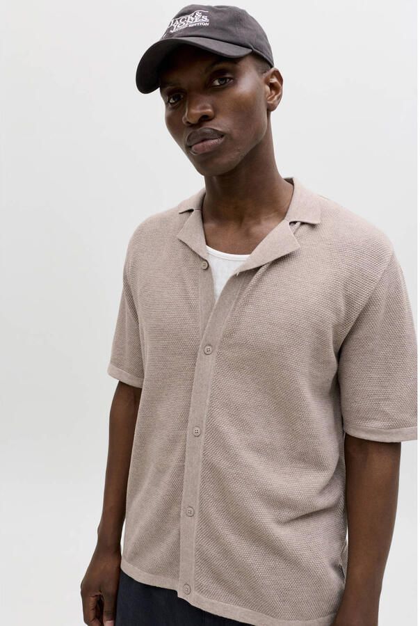 JACK & JONES relaxed casual overhemd gebreid beige