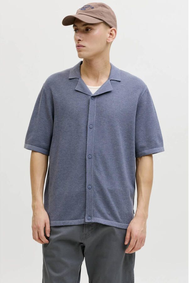 JACK & JONES relaxed casual overhemd gebreid blauw