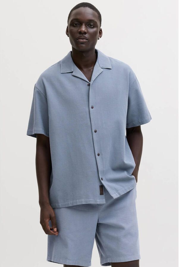 JACK & JONES relaxed casual overhemd met short blauw (set van 2)