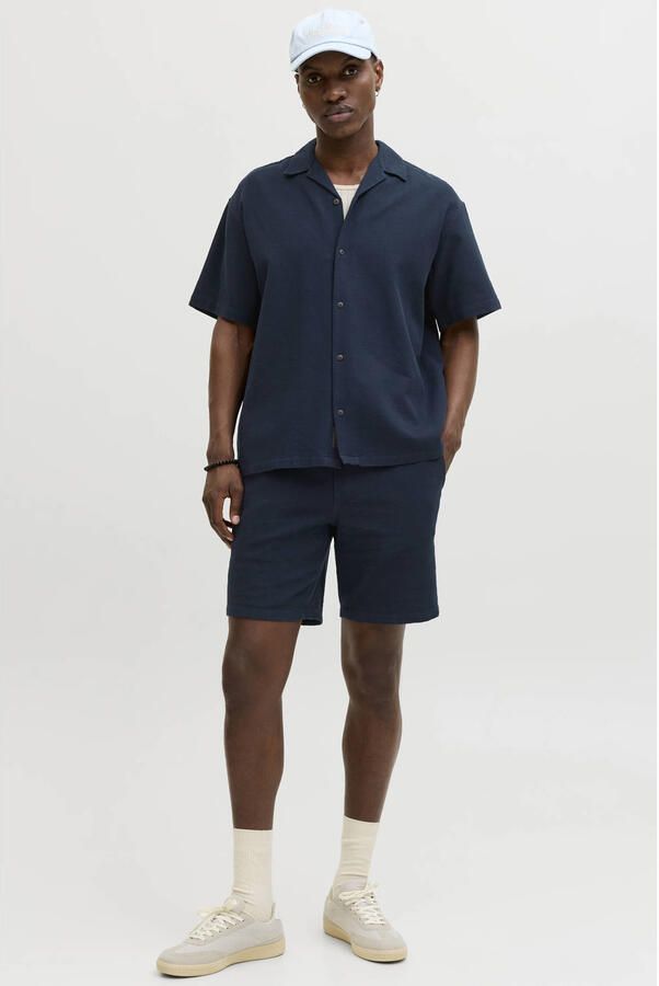 JACK & JONES relaxed casual overhemd met short donkerblauw (set van 2)