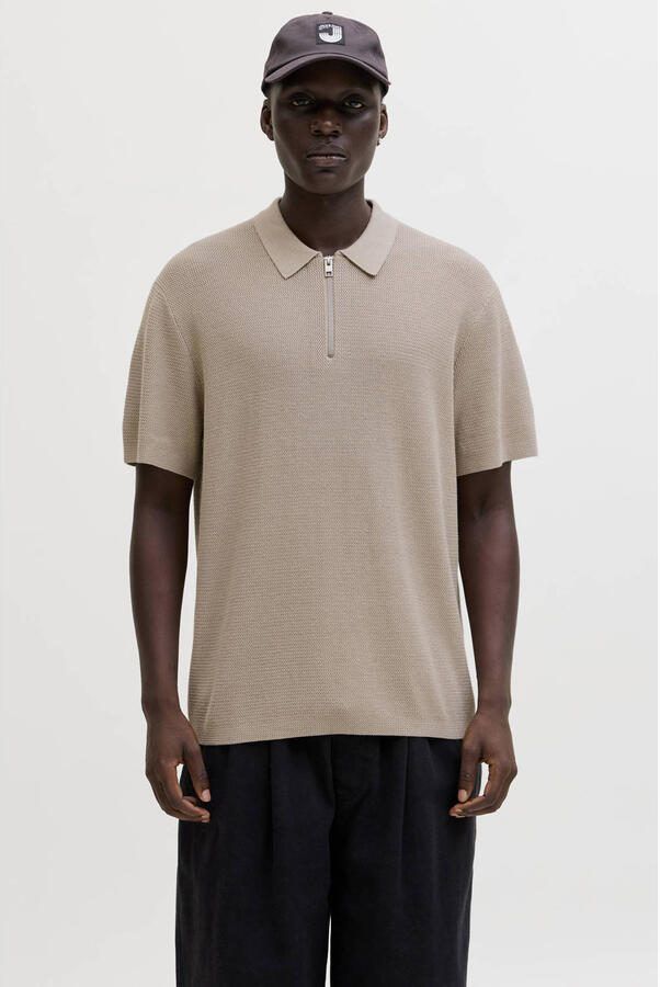 JACK & JONES relaxed polo gebreid beige