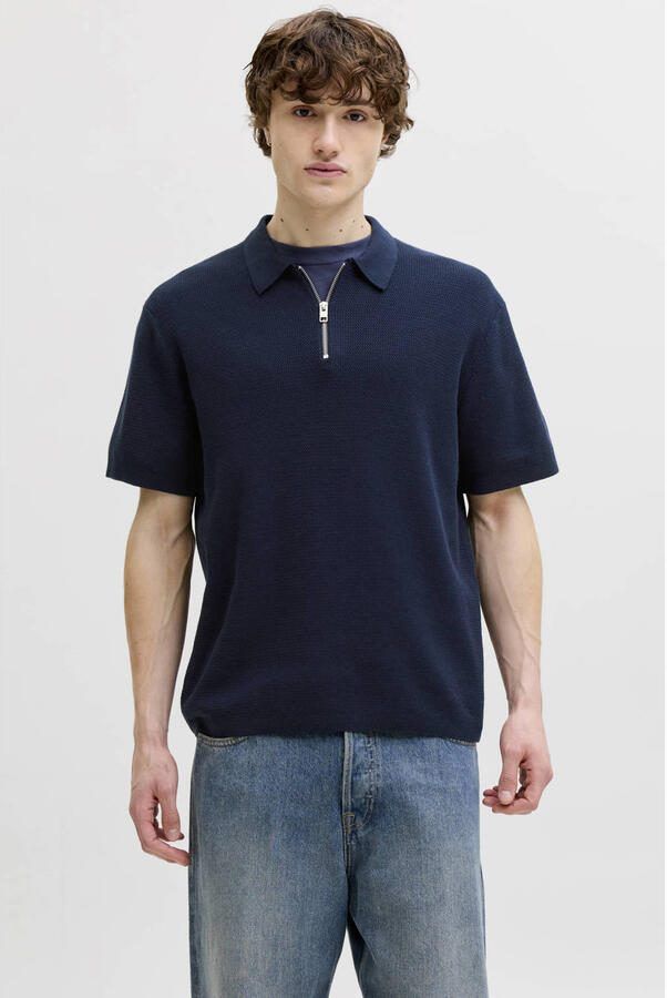 JACK & JONES relaxed polo gebreid donkerblauw