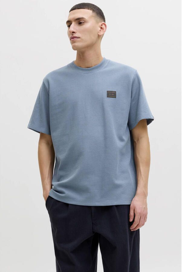 JACK & JONES relaxed T-shirt met textuur blauw