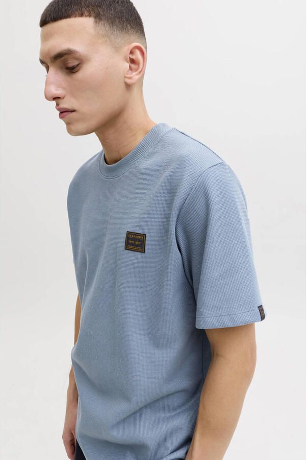 JACK & JONES relaxed T-shirt met textuur blauw - Foto 3