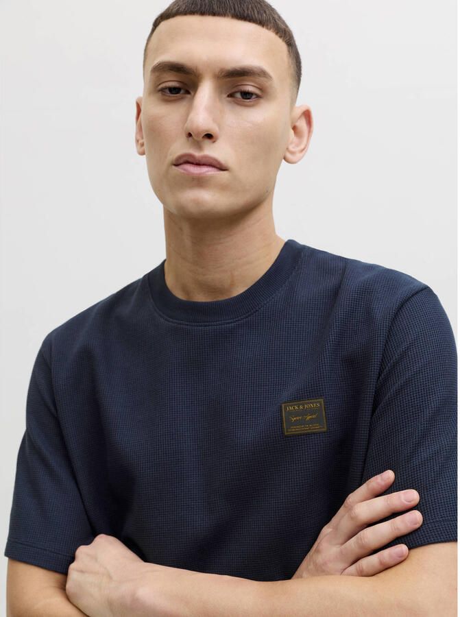 JACK & JONES relaxed T-shirt met textuur donkerblauw
