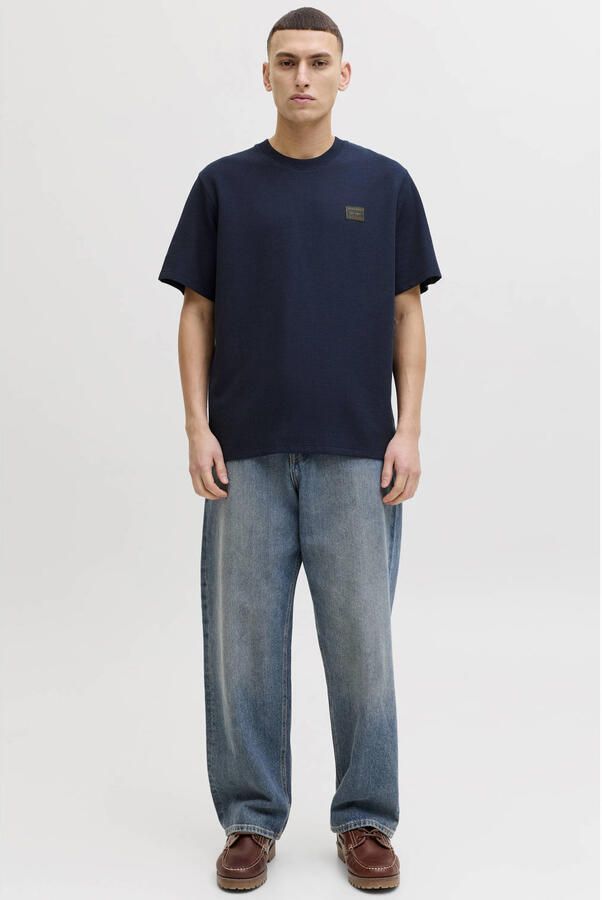JACK & JONES relaxed T-shirt met textuur donkerblauw - Foto 3